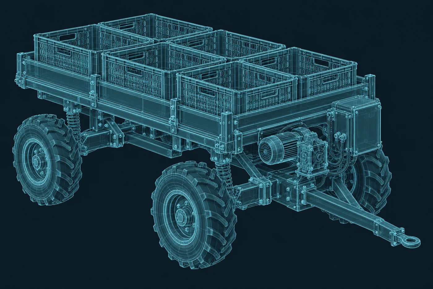 Field transport cart detailed wireframe