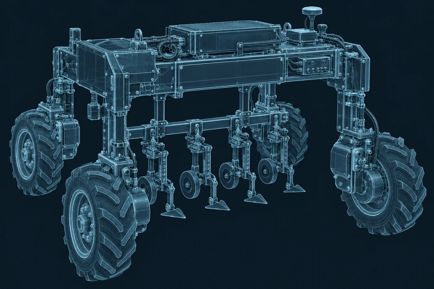 Mechanical weeding platform detailed wireframe
